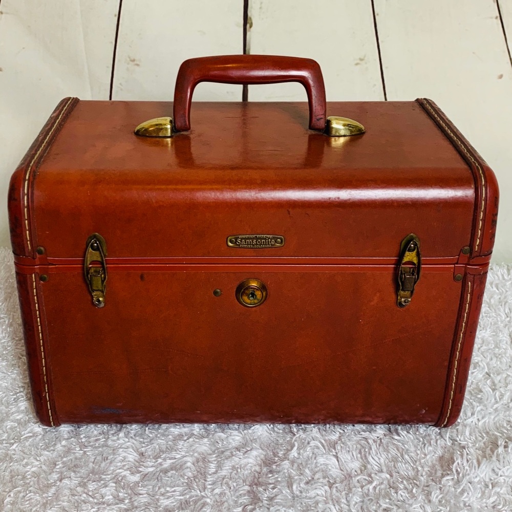 Antique Leather Samsonite Train Vanity Hard Case